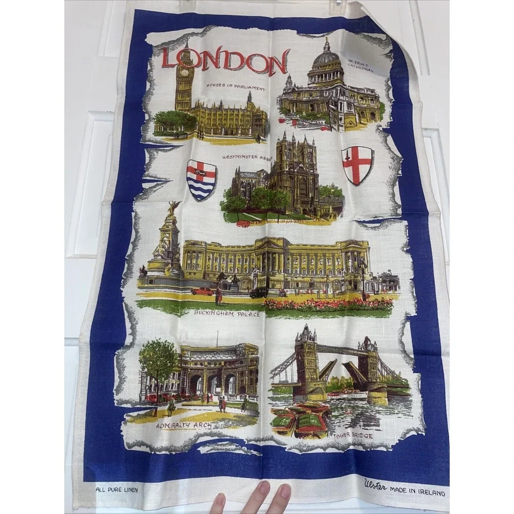Ulster Pure Irish Linen Dishcloth UNUSED Perfect London‎ Historic Sites